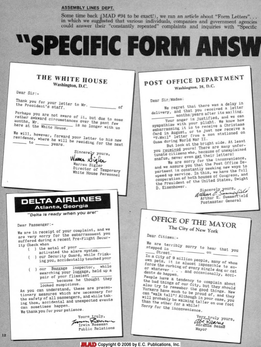 Specific Form Answer Letters (1974)