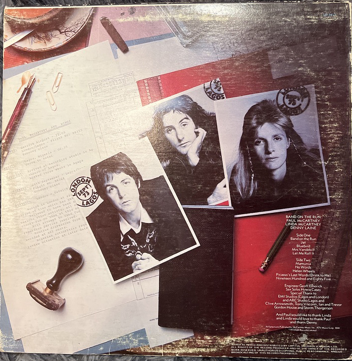 Paul McCartney and Wings Band on the Run back cover