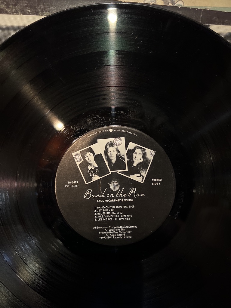 Paul McCartney and Wings Band on the Run side one label