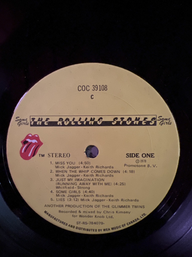 The Rolling Stones Some Girls side one label