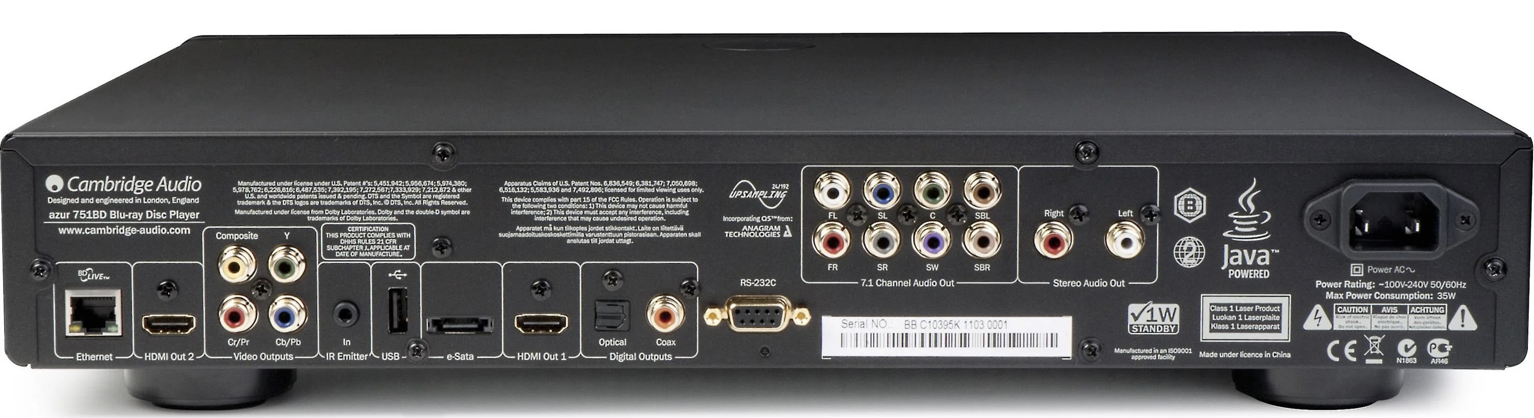 Cambridge Audio 751BD rear panel