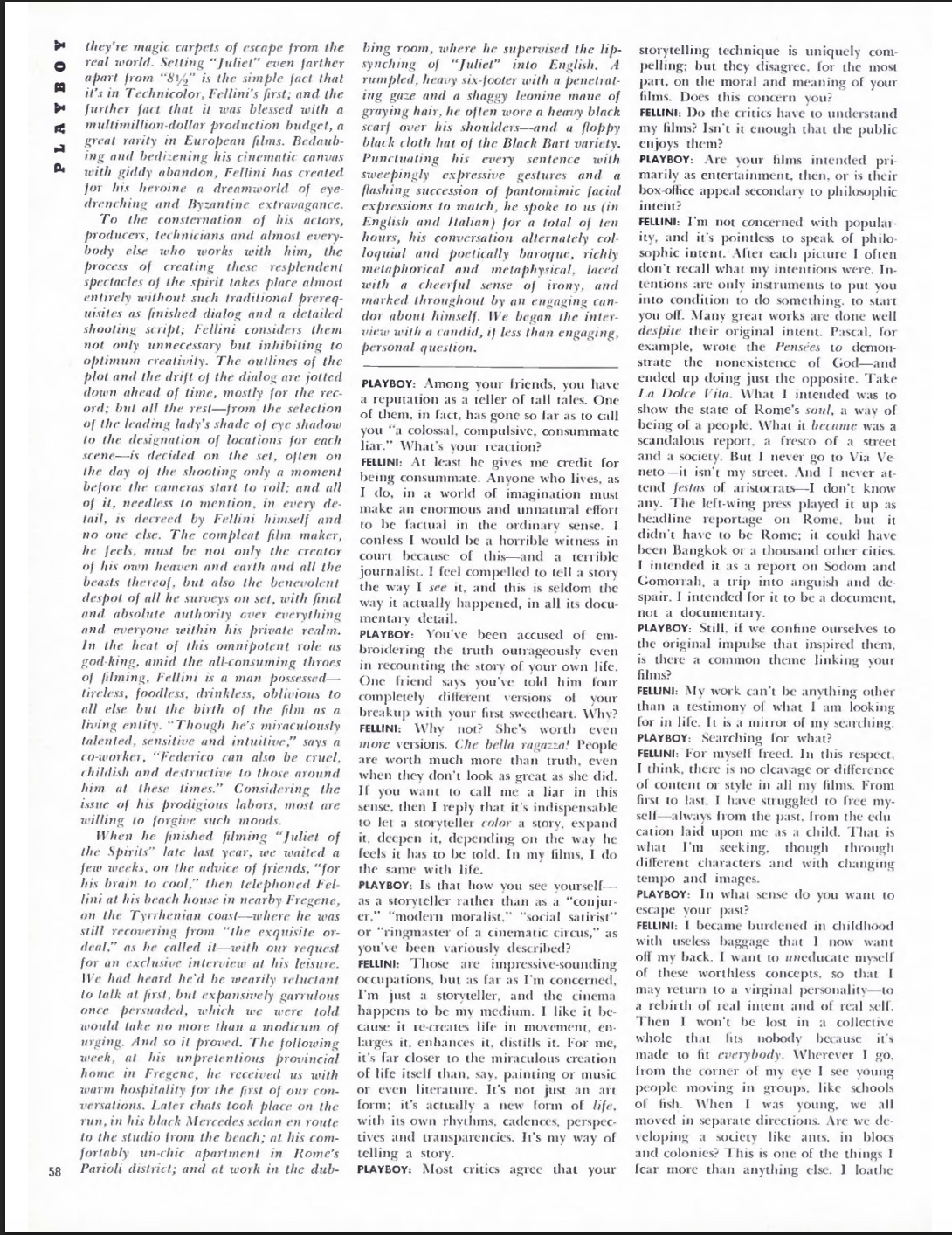 Playboy February 1966 Fellini interview page